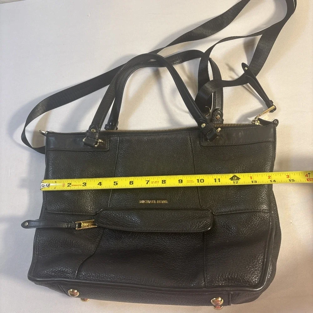 Michael‎ Kors Jesse Large Satchel Shoulder Bag Black Pebble Leather Purse